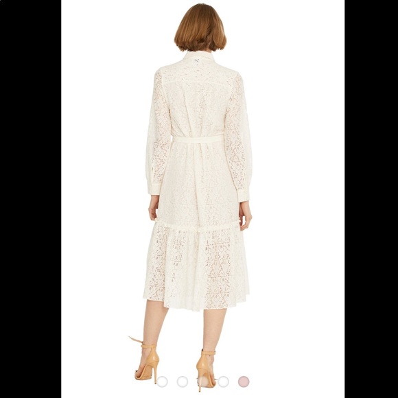 misa los angeles florence ivory lace belted button front midi shirt dress medium - Picture 8 of 10